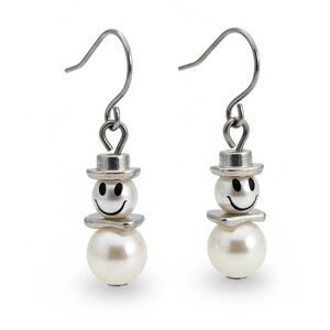 Beaded Smiling Snowman Drop Earrings